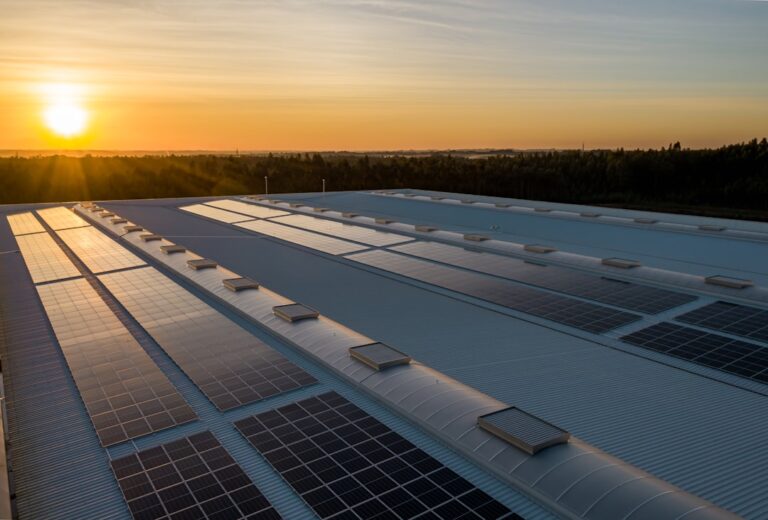 Mit Photovoltaik Strom sparen und das Zuhause umweltfreundlich gestalten Solaranlage auf Hausdach zur umweltfreundlichen Stromerzeugung mit Photovoltaik